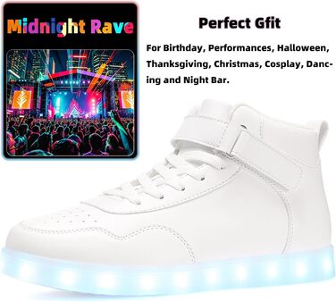 APTESOL LED кросівки високі, світлодіодні, USB зарядка, для жінок та чоловіків (36 EU, білі)