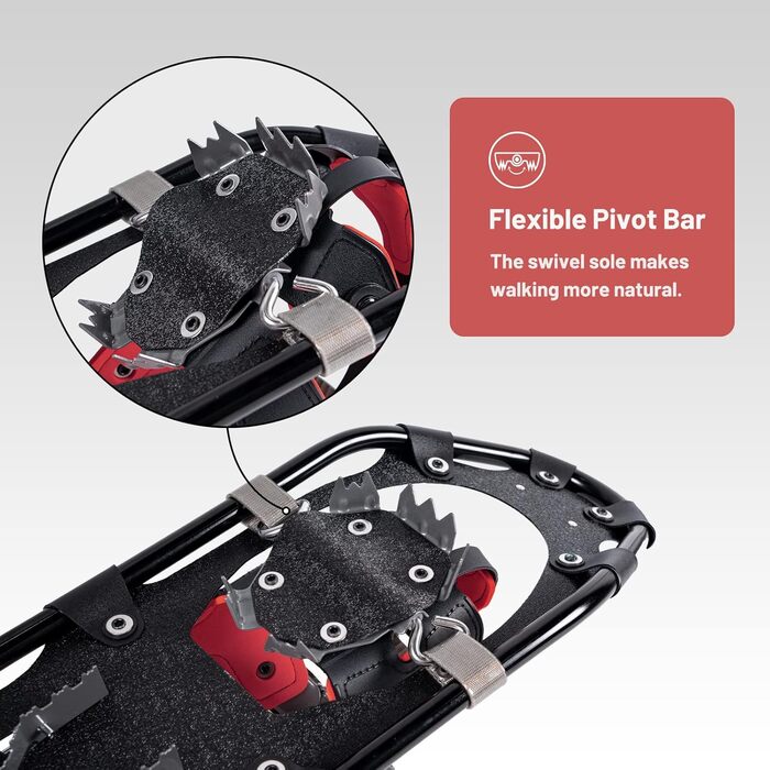 Снігоступи G2 21/25/30/36 дюймів: легкі, з коробкою для пальців, EVA-підкладкою, фіксатором, підйомником п'ятки, гнучким шарніром, міцним ремінцем, трекінговими палками, сумкою для перенесення та сніговими ковпачками (5 кольорів). Максимальне навантаження: 200 фунтів