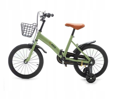 Дитячий велосипед 16 дюймів із бічними колесами та кошиком, колір хакі
