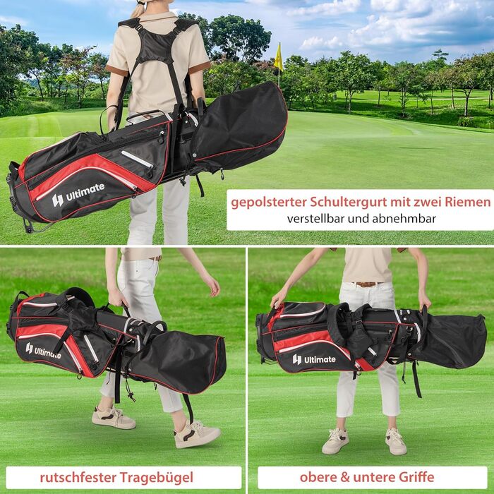 Сумка для гольфу GYMAX на штативі, 14 відділень, з водонепроникною накидкой, для чоловіків та жінок (червона)