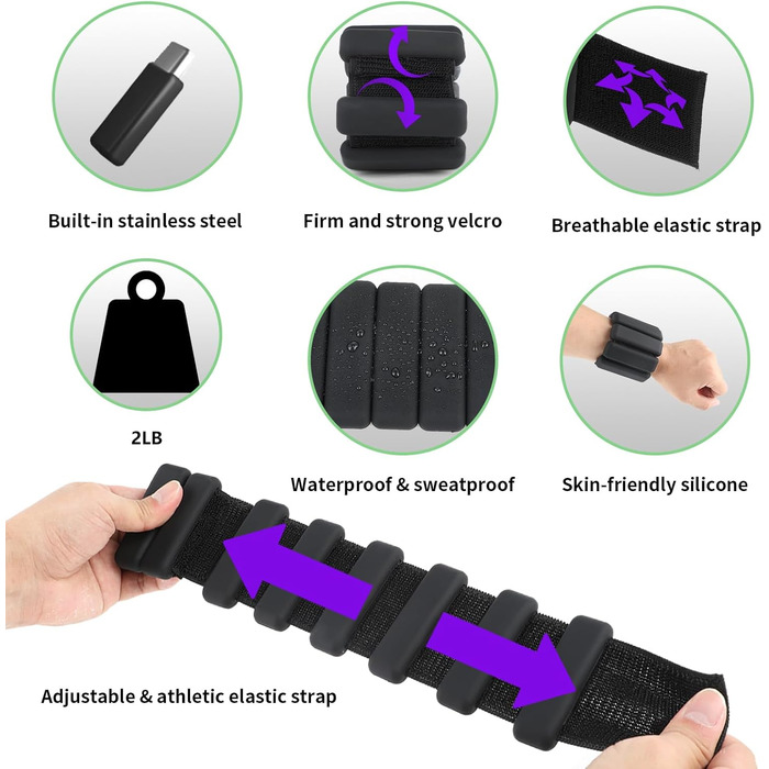 Регульовані вантажні манжети на зап'ястя та щиколотки - набір для йоги, танців, аеробіки (чорний)