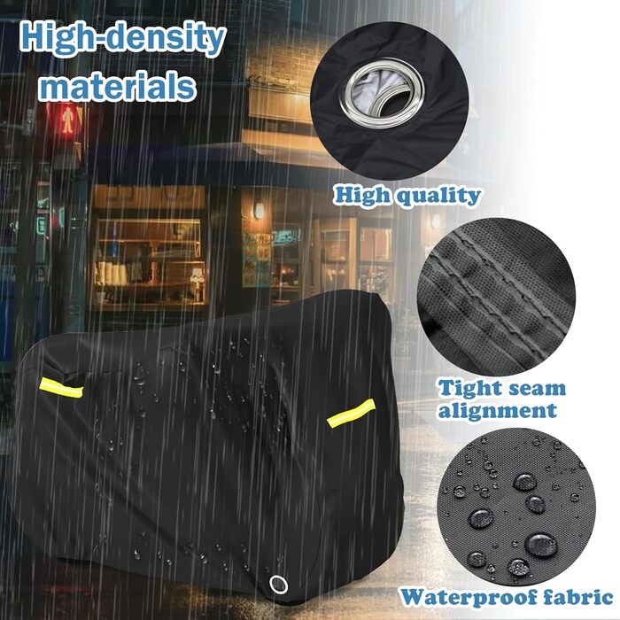 Водонепроникний чохол для велосипеда, захисна покриття з світловідбиваючими смугами, 420D Oxford, чорний, для 2 велосипедів (210x112x112 см)