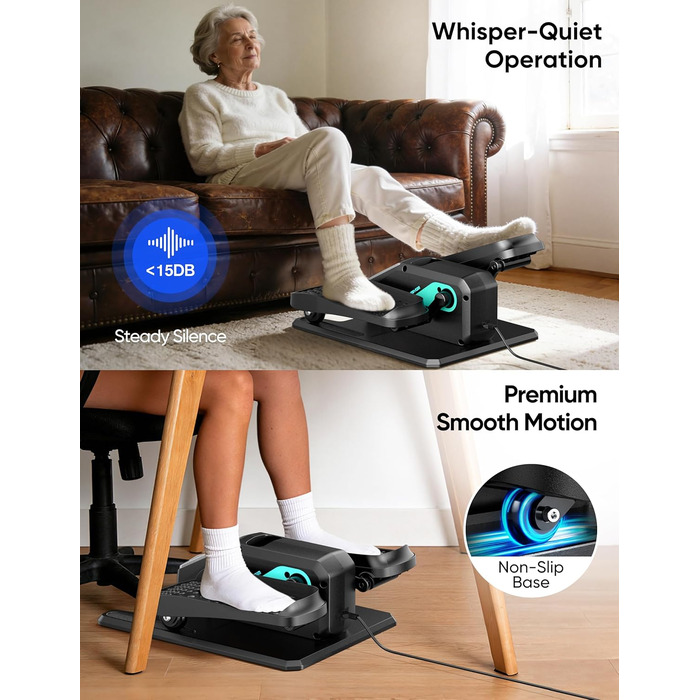 Еліптичний тренажер під стіл, тихий, моторний тренажер для ніг з інтелектуальним пультом керування, 12 швидкостей, ручні програми, Auto/3 автоматичні програми, LCD-дисплей