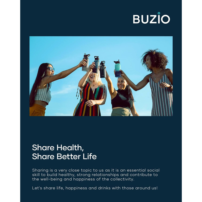 Термос BUZIO 1 л з трубочкою, нержавіюча пляшка для води, ізотермічна спортивна пляшка, герметична, індиго-чорна, 946 мл