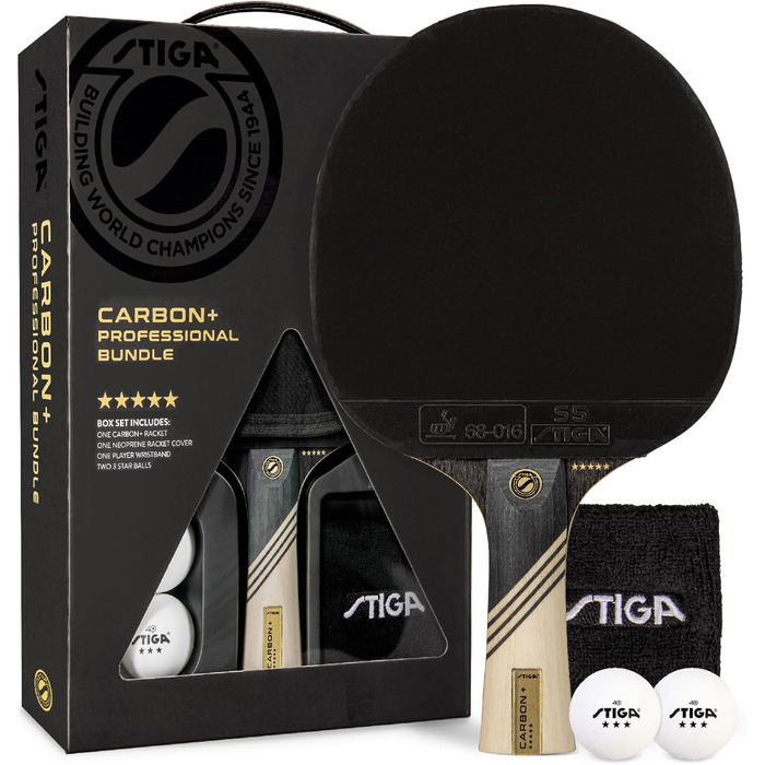 Набір для пінг-понгу STIGA Carbon+ Bundle: лопатка з карбону, губка 2 мм, ручка Concave Pro, м'ячики 3 зірки, чохол, браслет