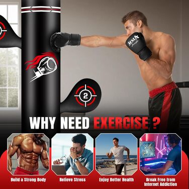 Стенд-боксерський мішок NZQXJXZ для дорослих 180 см з рукавичками, насосом, скакалкою та м'ячем для рефлексів. Ідеально для MMA та фітнесу