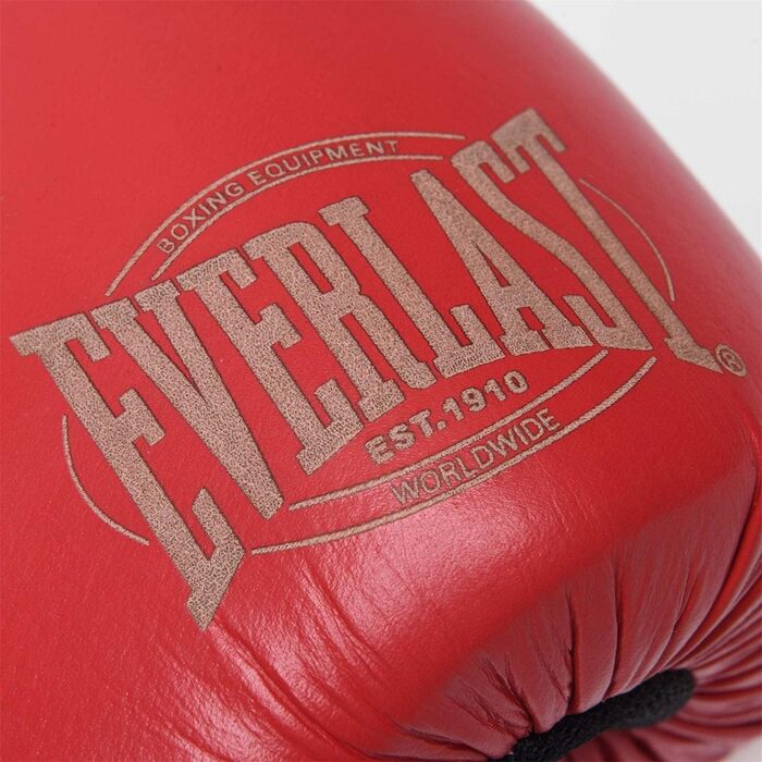 Боксерські рукавички Everlast 1910 Classic з натуральної шкіри, для тренувань з мішком та лапами, на липучці, потрійна амортизація, ергономічне зчеплення – Оригінальні Everlast RED 16OZ