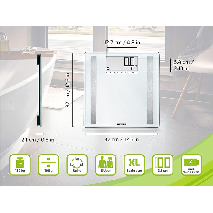 Цифрова вага Soehnle Shape Sense Control 200 для людей з великою LCD, автоматичне увімкнення/вимкнення, плоска вага