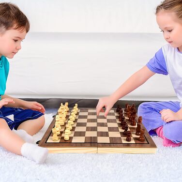 Шахи дерев'яні магнітні 2-в-1 для дорослих та дітей, якісний набір з портативним полем для зберігання