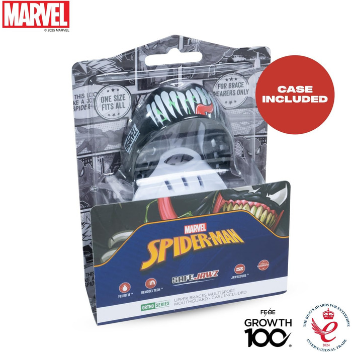 Капа спортивна Marvel Venom для захисту зубів з брекетами, універсальний розмір. Захист для регбі, MMA, боксу, хокею та інших контактних видів спорту