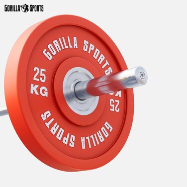 Бамперні диски GORILLA SPORTS 50 мм, гумовані, 5-25 кг – олімпійські вагові плити з чавуну для штанги