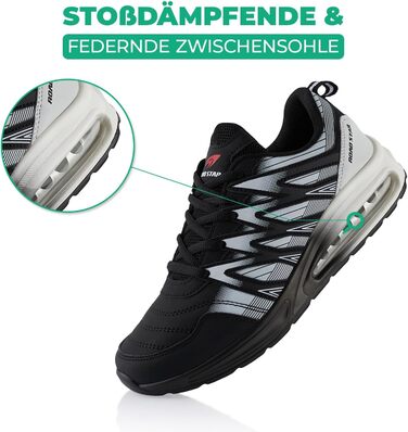 Спортивні кросівки для жінок та чоловіків з амортизацією, легкі бігові кросівки (42 EU, чорний/чорний/білий)