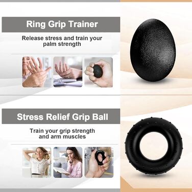 Набір для тренування рук Aurivee (6 шт.) - тренажер сили хвата, п'ятипальцевий тренажер, кільце для тренувань та м'яч для зняття стресу з сумкою