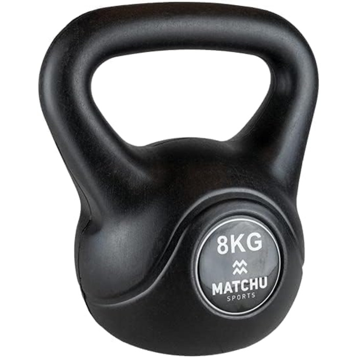 MATCHU Гиря 8 кг для фітнесу і кросстренінгу, пластикова з бетоном, для тренувань у спортзалі та вдома, 22x15 см