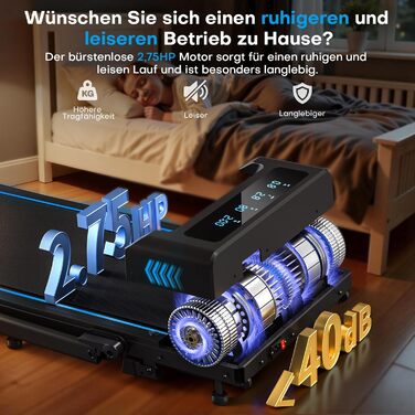 Біговий тренажер для дому 5-в-1, 12 км/год, складаний, з підйомом 9%, 2.75HP безщітковий мотор, LED-дисплей, сумісність з додатком, 12 програм, чорно-синій, 5-в-1