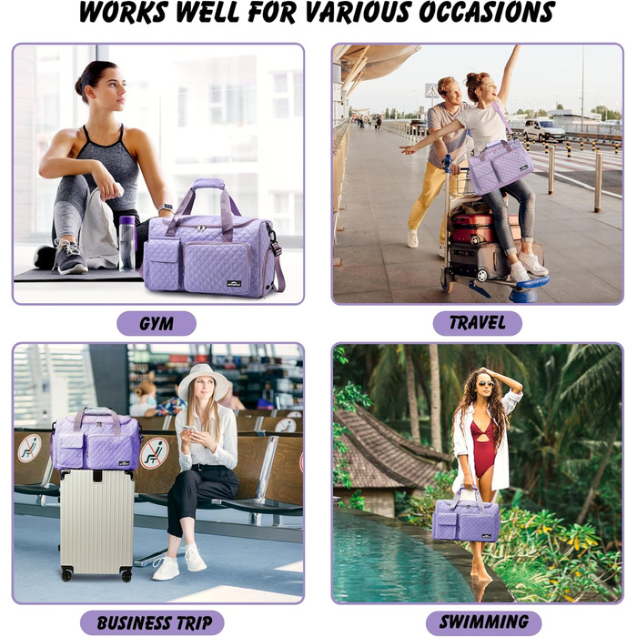 Спортивна сумка для жінок та чоловіків з відділенням для взуття та вологих речей, водонепроникна сумка для подорожей, йоги, фітнесу та плавання, колір: фіолетовий