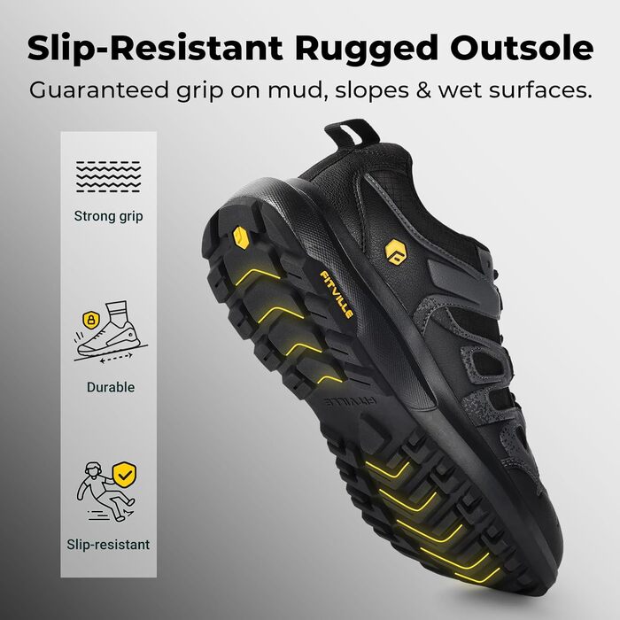 Черевики для хайкінгу FitVille для чоловіків, широкі, водонепроникні, розмір 40-50, чорні