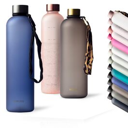 Фляга для води MAMEIDO 1 л з позначками часу, для спорту, фітнесу та офісу, BPA Free, Sapphire Blue