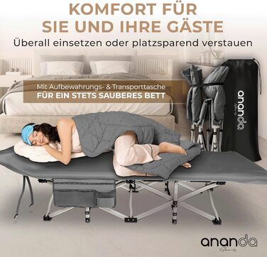 Розкладне ліжко Ananda Goods® для кемпінгу та гостей з матрацом – 190x70 см, карпове ліжко, туристичне ліжко, ліжко з бавовняно-льоновій матрац та простирадлом