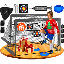 Ворота для футболу KESSER® 2 шт. | Чудовий подарунок для дітей, для гри в приміщенні та на вулиці. Комплект з тренувальним аксесуаром: конуси, мішень, спортивна сумка, насос для м'яча. Антрацит