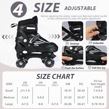 Дитячі ролики Kinder для дівчаток та хлопчиків, регульовані, 4 розміри, чорні