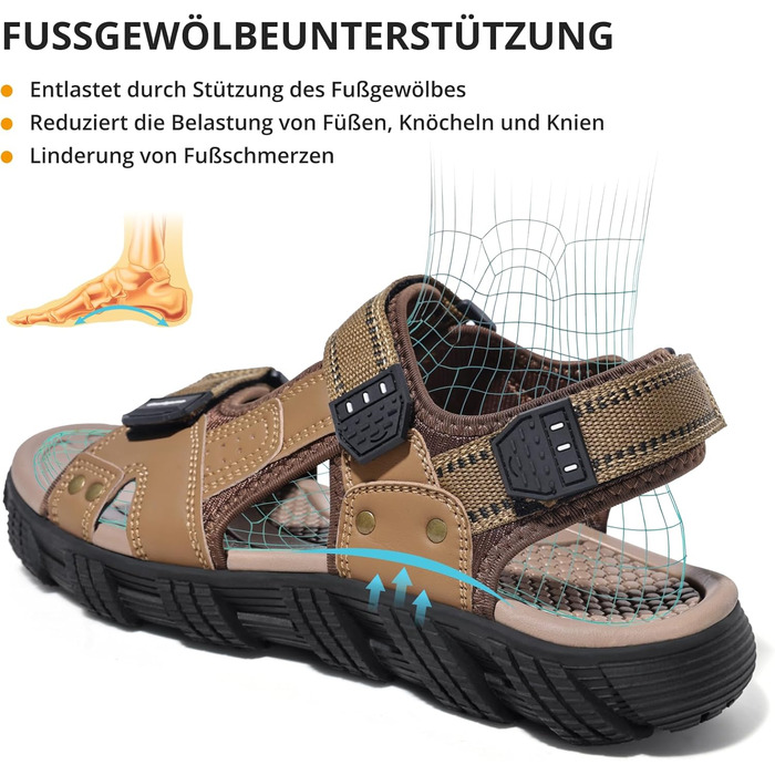 Чоловічі сандалі для активного відпочинку та туризму Khaki Leder, 47 EU - Водонепроникні шкіряні сандалі