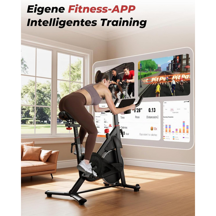 Велотренажер спінінг Heimtrainer Fahrrad з додатком, 15 кг маховика, чорно-червоний