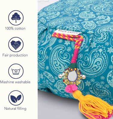 Медитаційна подушка для йоги Paisley Zafu 15 см, бірюзова – знімний чохол, наповнювач з органічної гречки