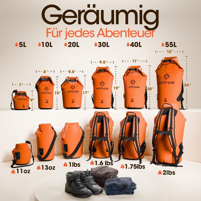 Earth Pak Packsack Rolltop 30L Оранжевий - Водонепроникний рюкзак для каякінгу, туризму, риболовлі та відпочинку на природі