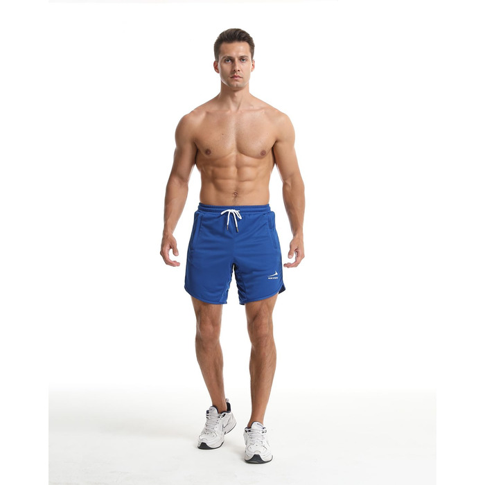 Спортивні шорти для бігу та фітнесу з блискавкою, Navy Blue (синій) з петлею для рушника (L, синій)