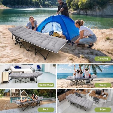 Ліжко-розкладачка Warmiehomy XXL з матрацом для дорослих, гостьове ліжко, широке, міцне, для кемпінгу, відпочинку, офісу, саду, сіре, з матрацом