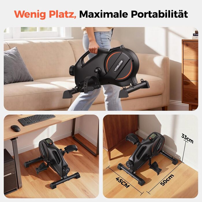 YOSUDA Pedaltrainer PRO: тренажер для ніг та рук для дому з регулюванням опору, 16 рівнів, нековзна поверхня