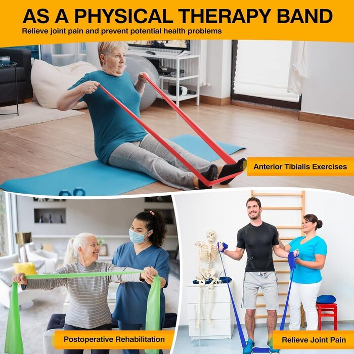 Фітнес-гумки Fokky 4 шт., еластичні стрічки для фітнесу, йоги та пілатесу, 2 м, 4 рівні опору, жовті, зелені, червоні, сині