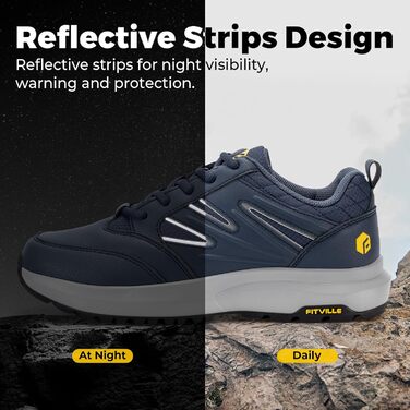 Черевики для піших прогулянок FitVille для чоловіків, широкі, водонепроникні, трекінгові, антиковзаючі, для будь-якої погоди, з підтримкою склепіння стопи, розмір 39.5-50 (44 EU X-Wide, синій)