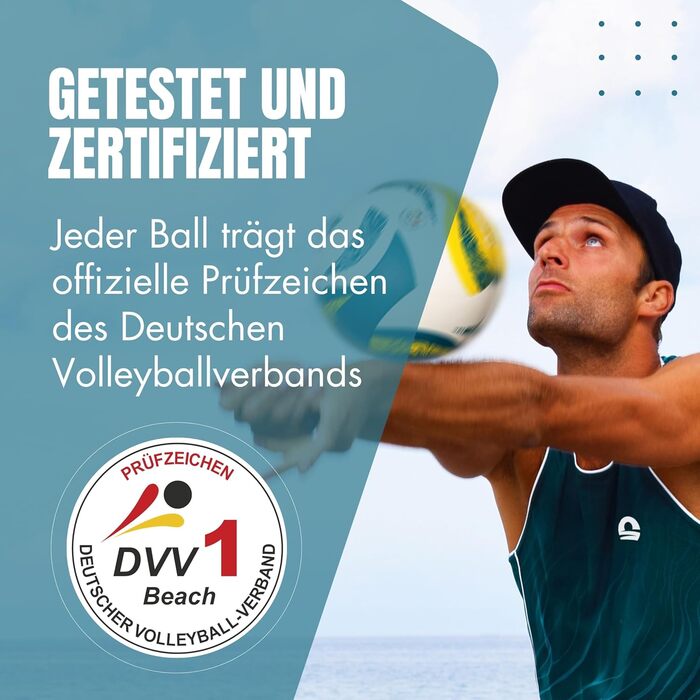 Волейбольний м'яч SunPro для пляжного волейболу, сертифікований DVV, розмір 5, м'яка мікрофібра, PU поверхня - для пляжного та вуличного спорту, подарунок (без насоса)