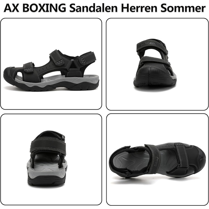 Чоловічі сандалі AX BOXING для трекінгу та спорту, літні, на липучці, дихаючі, чорні, розмір 43 EU