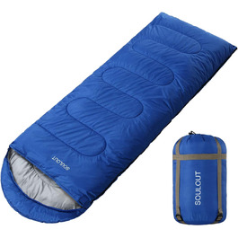 Сплячий мішок 3-4 сезони: теплий, легкий, водонепроникний для дорослих та дітей. Підходить для кемпінгу, походу, трекінгу. З компресійним мішком. (Синій/Права блискавка)