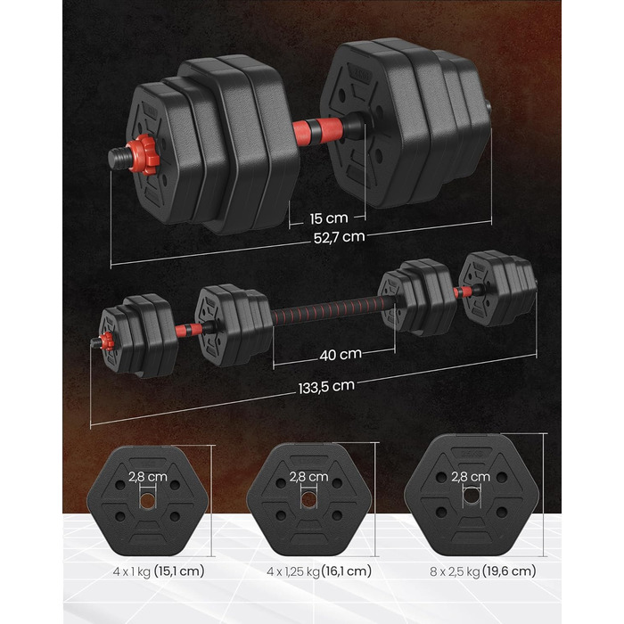 Набір гантелей SONGMICS з підключенням, шестигранна форма, 10-40 кг, для фітнесу та силових тренувань вдома та в залі