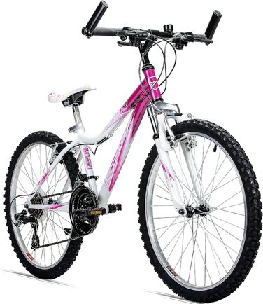 Дитячий велосипед Bergsteiger Verona 24 дюйми, 18 швидкостей Shimano, амортизаційна вилка, для дівчаток 8-11 років, гірський, рожевий