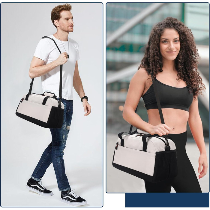 Спортивна сумка маленька з відділенням для мокрого, 35×20×20 см, ручна поклажа, міні-дуфіль, з кількома відділеннями для спорту, відпочинку, коротких подорожей (бежева)