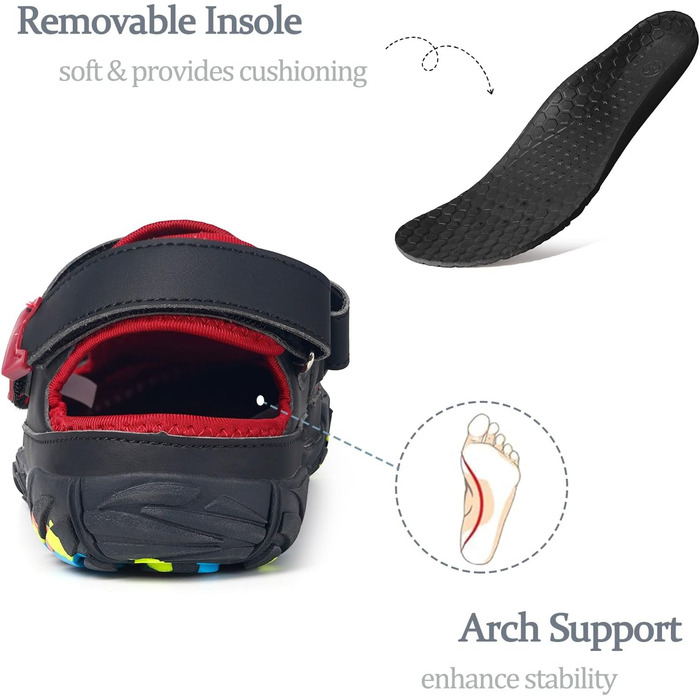 Чоловічі та жіночі спортивні сандалі Hsyooes для пляжу, води та піших прогулянок. Швидковисихаючі аквашузи. Розмір 40 EU, Чорно-червоні