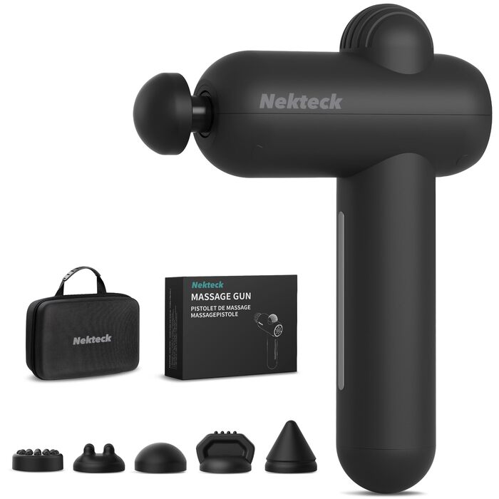 Масажний пістолет Nekteck для спортсменів: перкусійний масажер для глибокого тканинного масажу, 5 швидкостей, 6 насадок, темно-сірий