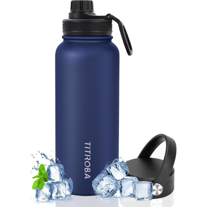Термос пляшка з нержавіючої сталі 1 л, герметична, BPA Free, ізольована, вакуумна, подвійні стінки, темно-синя