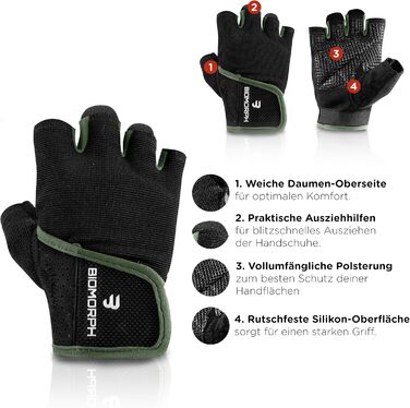 Фитнес рукавички BIOMORPH для жінок та чоловіків | Рукавички для тренувань, бодібілдингу, кросфіту (Army Green, 15.5-17.5 см, XS)