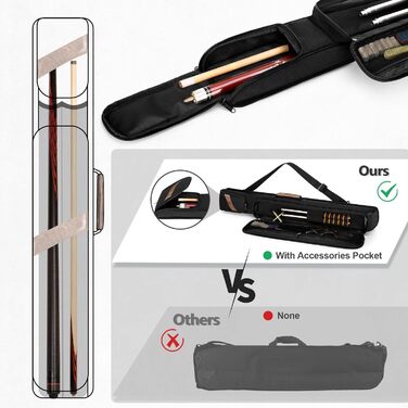 Чохол для більярдного кия: для 1 обідка та 1 кия, з ручкою та регульованим плечовим ременем, з кишенею для аксесуарів, чорний