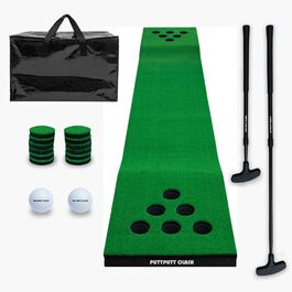 Набір для гольфу PuttPutt Clash Premium: гра Pong з килимком, 2 регульовані патери, 2 м'ячі, 2 основи, 12 накладок, сумка для перенесення – для вечірок та двору