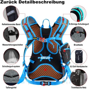 Велосипедний рюкзак Toptrek 18L, ультралегкий, водонепроникний, з чохлом від дощу та кріпленням для шолома, гідраційний, для чоловіків, синій, для MTB та спорту