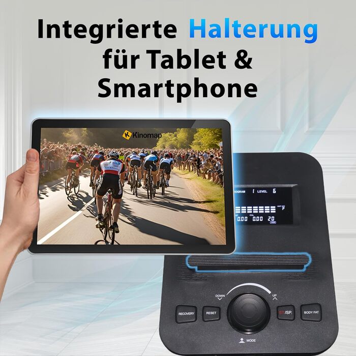 Велотренажер AsVIVA H22 Pro з Bluetooth, магнітним мотором, вимірюванням пульсу та програмами тренувань, сумісний з Kinomap App, для дому