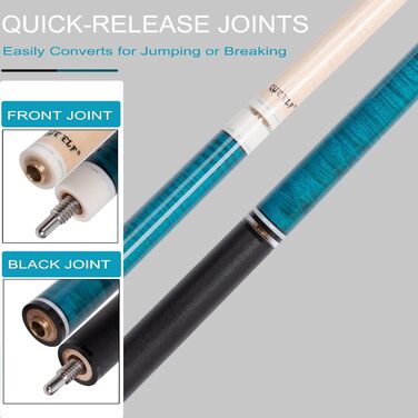 Стік для більярду CUEELF Heavy Hitter: 3 частини, 652 г, зелена бакелітова вершинка, дерево, блакитний (21 oz)