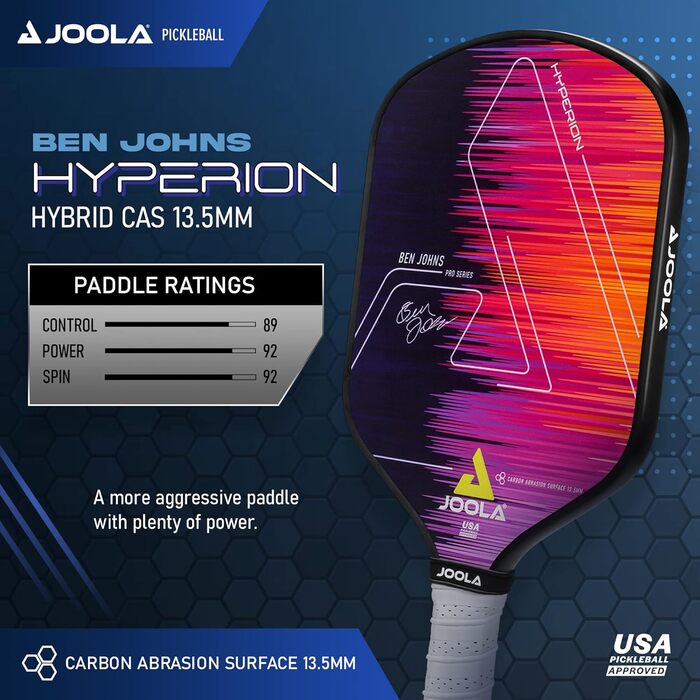Професійна ракетка для піклболу JOOLA Ben Johns Hyperion Pro Tournament Edition, поліпропіленова стільникова основа 13,5 мм, технологія Hyperion-CAS